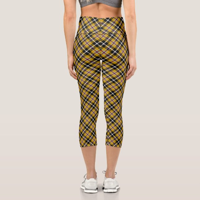 Cornisch National Tartan Gelb und Schwarz Kariert Capri Leggings (Rückseite)