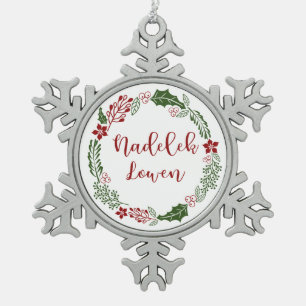 Cornish Merry Christmas Wreath, Nadelik Lowen Schneeflocken Zinn-Ornament