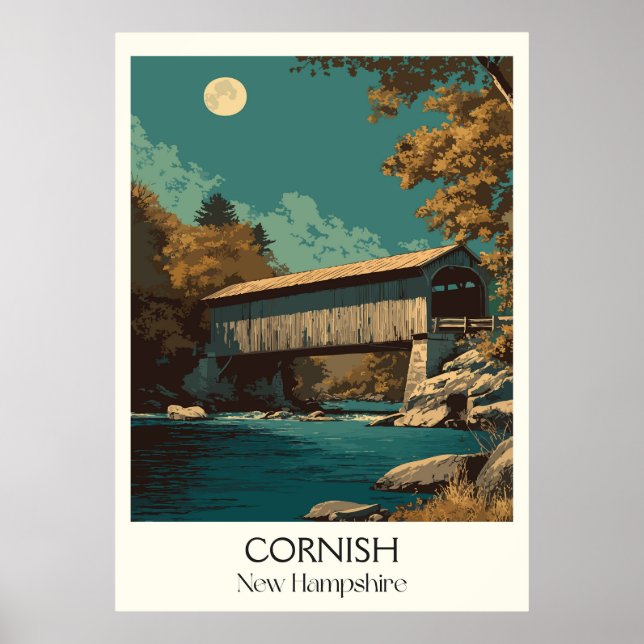 Cornish New Hampshire Gedeckte Brücke Poster (Vorne)