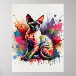 Cornish Rex Cat Farbiges Portrait Poster