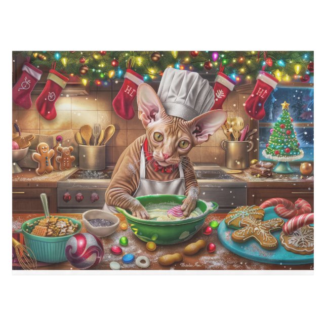 Cornish Rex Holiday Baking: Feierliche Weihnachten Tischdecke (Vorderseite (Horizontal))