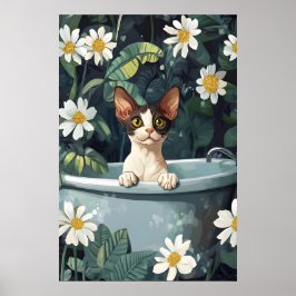 Cornish Rex In Bathtub Poster, Funny Cat Poster