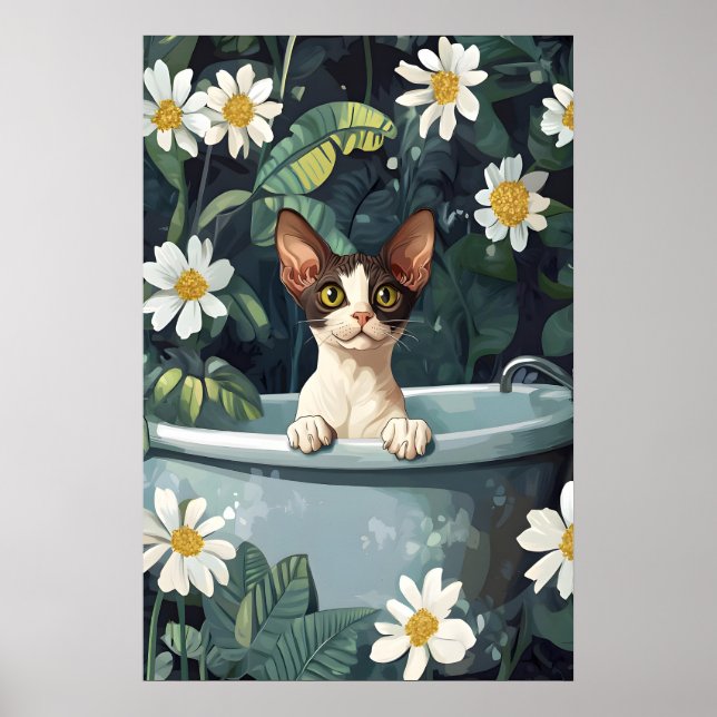 Cornish Rex In Bathtub Poster, Funny Cat Poster (Vorne)