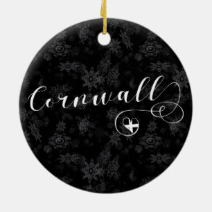 Cornish St Piran's Flag in Heart, Cornwall Keramik Ornament