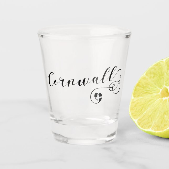 Cornish St Piran's Flag in Heart, Cornwall Schnapsglas (Vorderseite)