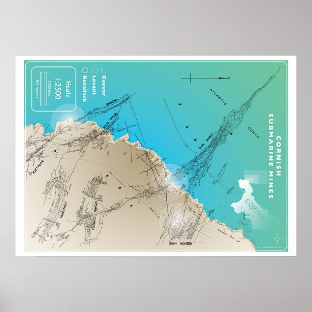 Cornish Submarine Mining Map Poster (Vorne)