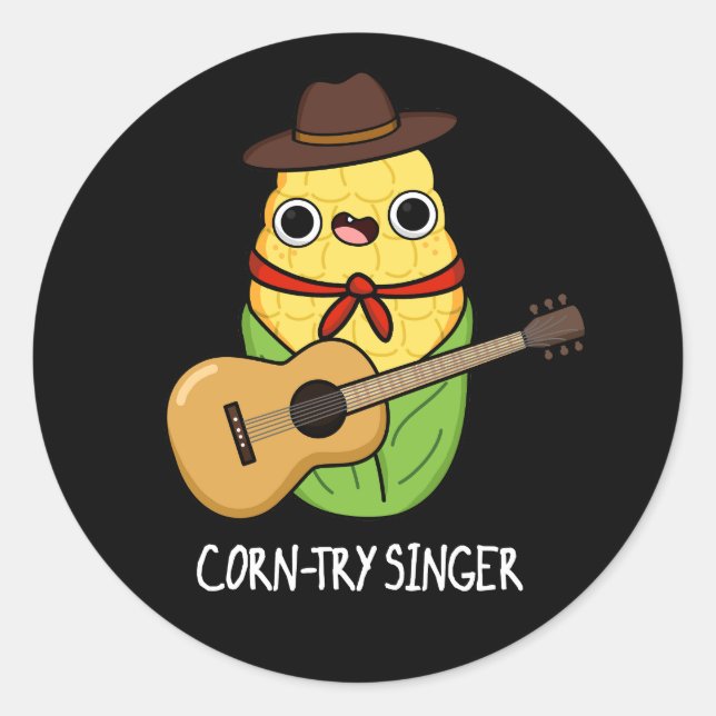 Corntry Singer Funny Corn Pun Dark BG Runder Aufkleber (Vorderseite)