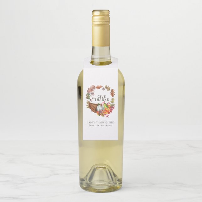 Cornucopia Fall Botanischer Erntedank Flaschenanhänger (Auf Flasche)