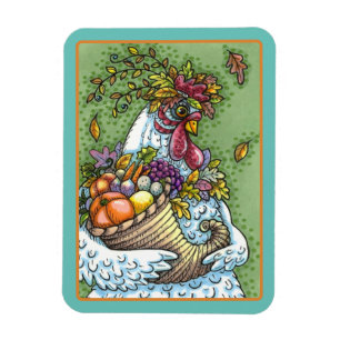 CORNUCOPIA HEN, ERNTEDANK CHICKEN FALL HARVEST MAGNET