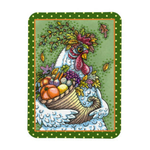 CORNUCOPIA HEN, ERNTEDANK CHICKEN FALL HARVEST MAGNET