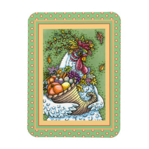 CORNUCOPIA HEN, ERNTEDANK CHICKEN FALL HARVEST MAGNET
