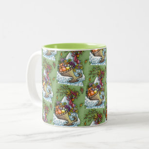 CORNUCOPIA HEN, ERNTEDANK CHICKEN FALL HARVEST ZWEIFARBIGE TASSE