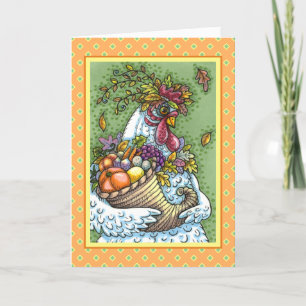 CORNUCOPIA HEN, ERNTEDANK CHICKEN HARVEST FEIERTAGSKARTE