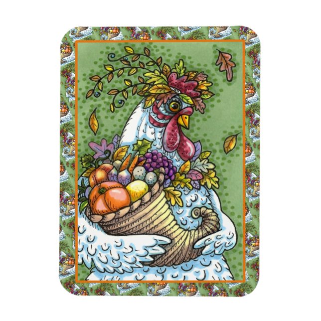 CORNUCOPIA HEN, ERNTEDANK CHICKEN HARVEST MAGNET (Vertikal)