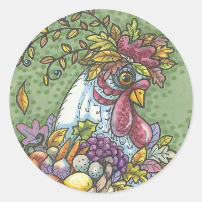 CORNUCOPIA HEN, ERNTEDANK CHICKEN STICKERS RUND (Vorderseite)
