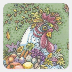 CORNUCOPIA HEN, ERNTEDANK CHICKEN STICKERS Squ