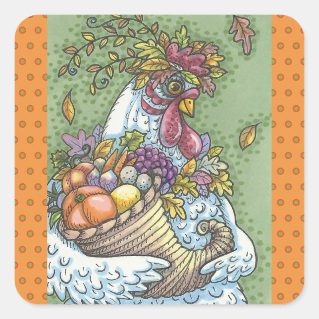 CORNUCOPIA HEN, ERNTEDANK CHICKEN STICKERS Squ (Vorderseite)