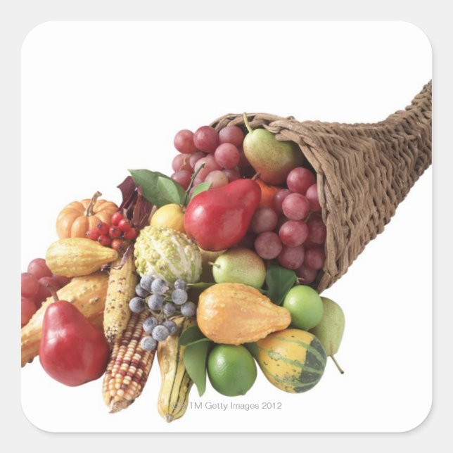 Cornucopia (Obst und Gemüse) Quadratischer Aufkleber (Vorderseite)