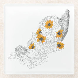 Cornucopia Sunflowers Pumpkins Glasuntersetzer