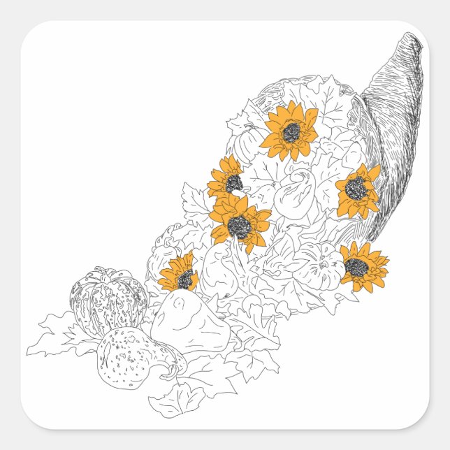 Cornucopia Sunflowers Pumpkins Quadratischer Aufkleber (Vorderseite)