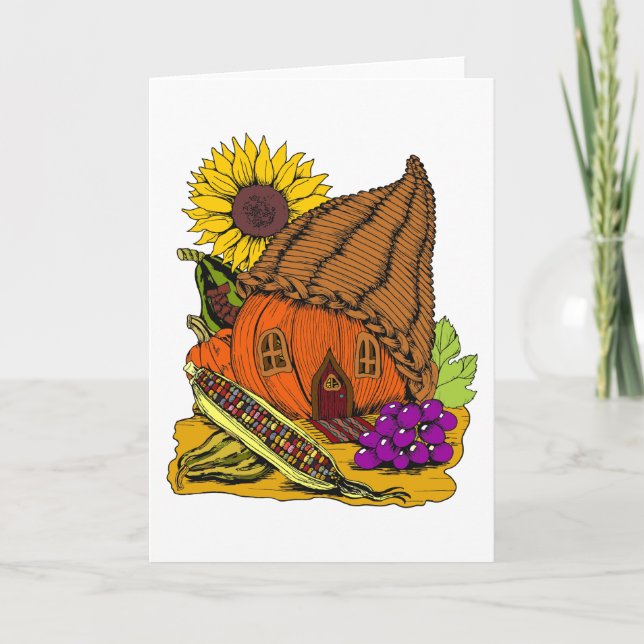Cornucopia und Pumpkin Fairy House Whimsical Blank Karte (Vorderseite)