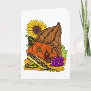 Cornucopia und Pumpkin Fairy House Whimsical Blank Karte