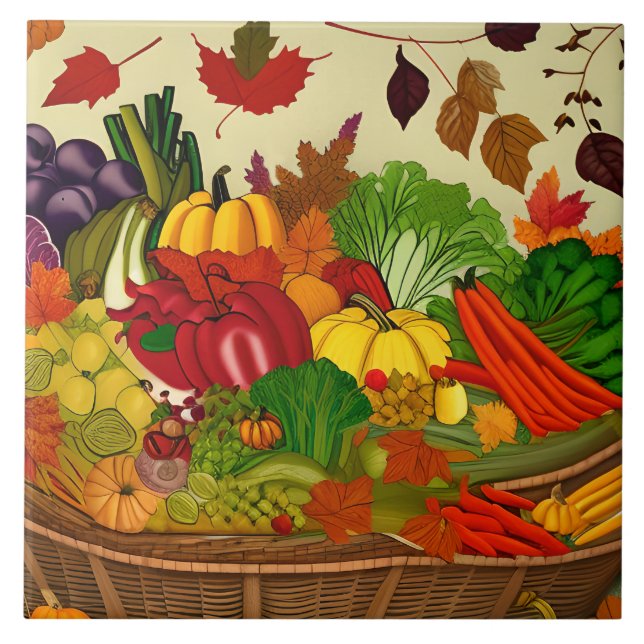 Cornucopia voll mit Gemüse Fliese (Vorderseite)