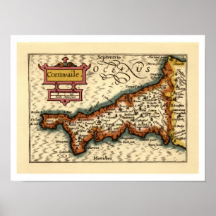 Cornwall, Cornwaile Landkreis England Antiquariäre Poster