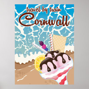 Cornwall Eiscreme Cartoon-Reiseposter Poster