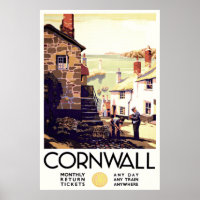 Cornwall England Vintage Travel Poster