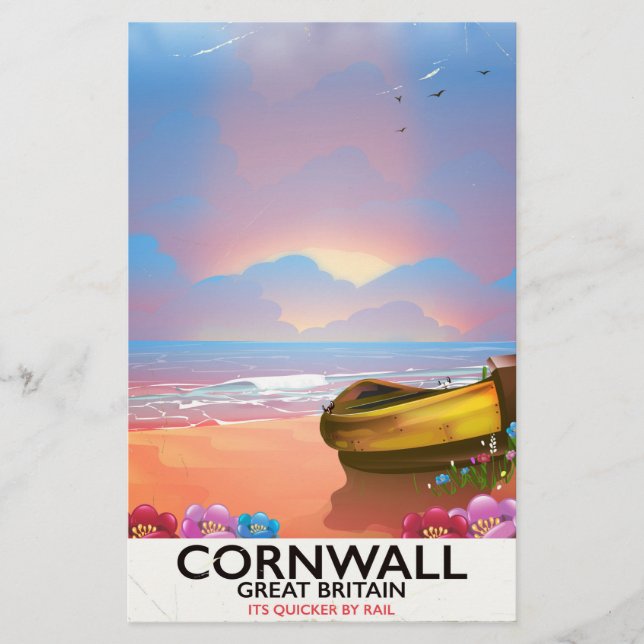 Cornwall Fischerboot Vintage Reiseplakat Briefpapier (Vorderseite)