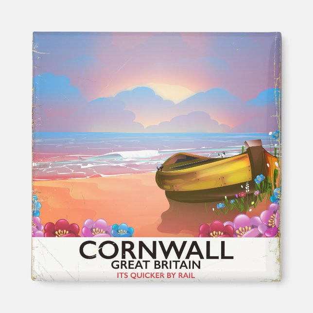 Cornwall Fischerboot Vintage Reiseplakat Magnet (Vorne)