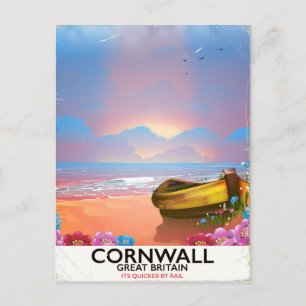 Cornwall Fischerboot Vintage Reiseplakat Postkarte