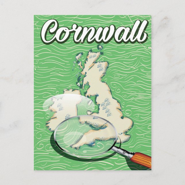 Cornwall Map Vintage Reiseplakat Postkarte (Vorderseite)