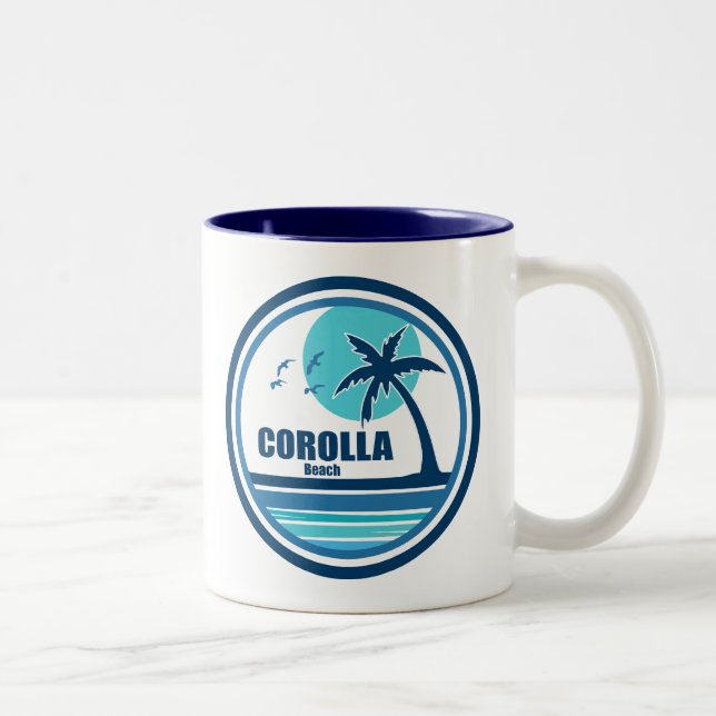 Corolla Beach North Carolina Palm Tree Birds Zweifarbige Tasse (Rechts)