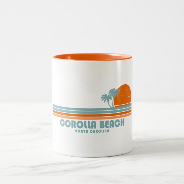 Corolla Beach North Carolina Sun Palm Trees Zweifarbige Tasse (Mittel)