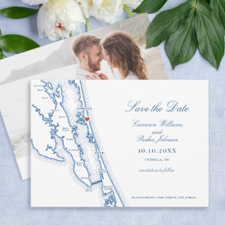 Corolla NC Map Elegant Navy Blue Wedding Save The Date
