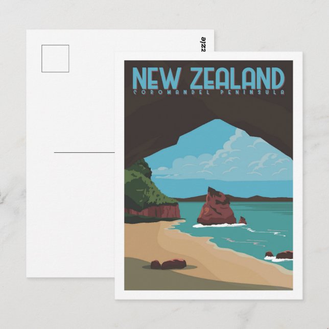 Coromandel Halbinsel Nz Reiseort Illustration Postkarte (Vorne/Hinten)