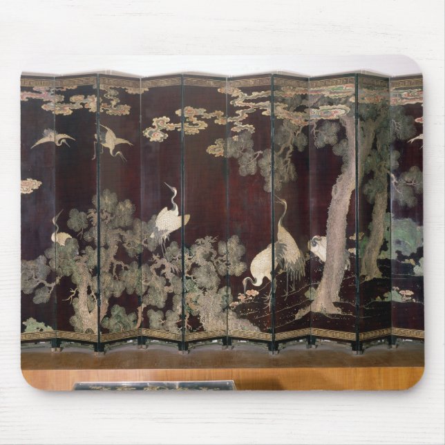 Coromandel Schirm, der Kräne darstellt Mousepad (Vorne)