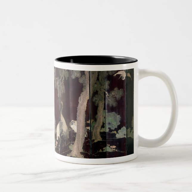 Coromandel Schirm, der Kräne darstellt Zweifarbige Tasse (Rechts)