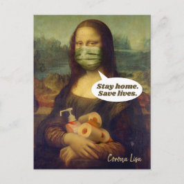 Corona Lisa (Mona Lisa) Bleibe Zuhause. Gerettet L Postkarte