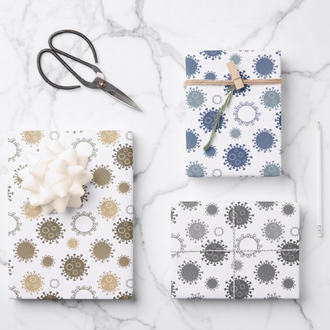 Corona Virus Muster COVID-19 Gold Silver Blue Geschenkpapier Set (Vorderseite)
