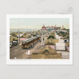 Coronado Beach, CA Zeltstadt & Straßenbahn Vintage Postkarte