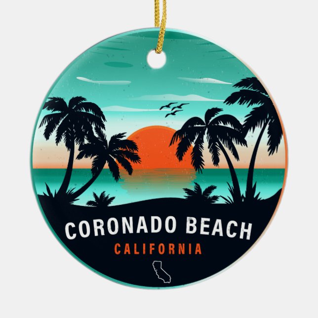 Coronado Beach California Retro Sunset Souvenirs Keramik Ornament (Vorne)