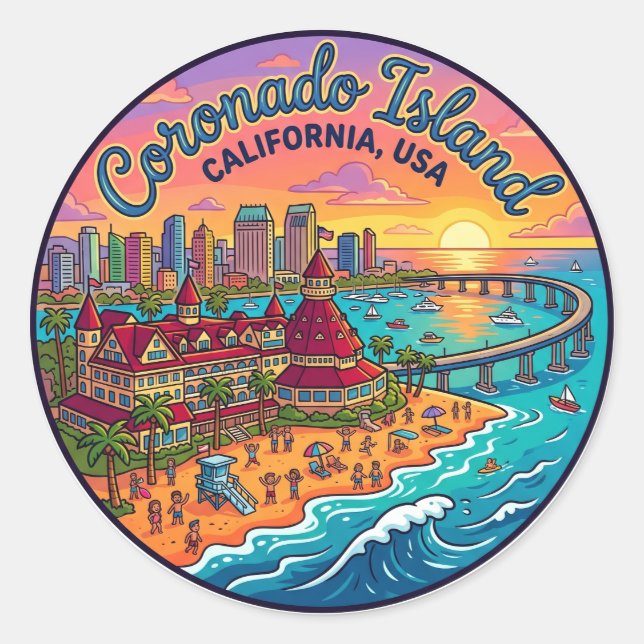 Coronado-Insel USA Runder Aufkleber (Vorderseite)
