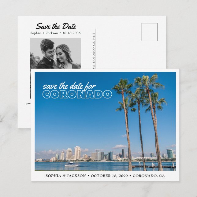 Coronado Wedding Save the Date Retro Postcard Postkarte (Vorne/Hinten)