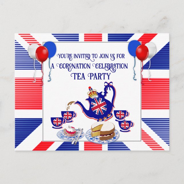Coronation Celebration Tee Party Einladung Postc Postkarte (Vorderseite)