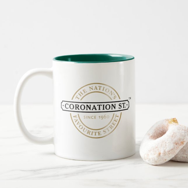 Coronation Street - Logo Zweifarbige Tasse (Mit Donut)