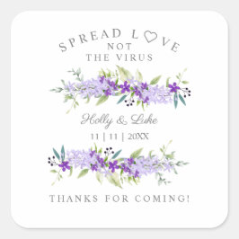 Coronavirus Gel Purple Flower Wedding Wreath Quadratischer Aufkleber