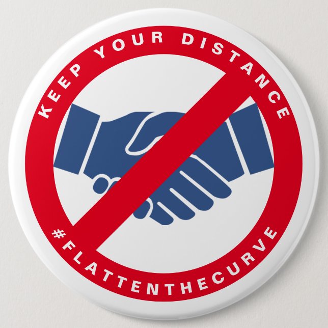 Coronavirus No Handshake #FLATTENTHECURVE Red Button (Vorderseite)